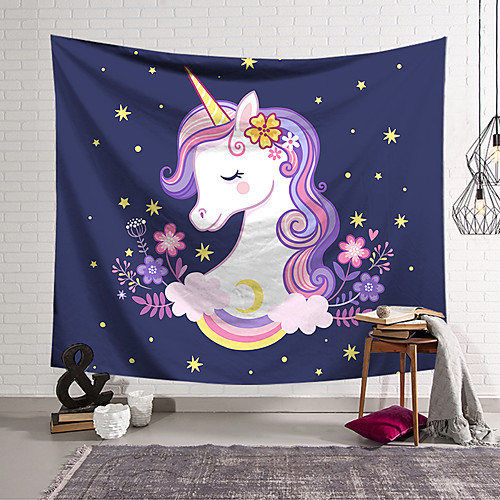 

Wall Tapestry Art Decor Blanket Curtain Hanging Home Bedroom Living Room Decoration Polyester Color Unicorn Cute Closed Eyes
