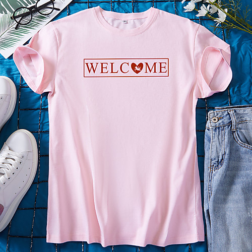 

Women's T shirt Graphic Heart Letter Print Round Neck Tops 100% Cotton Basic Basic Top White Black Blue