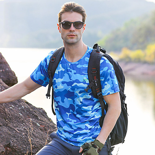 

Men's T shirt Hiking Tee shirt Short Sleeve Crew Neck Tee Tshirt Top Outdoor Lightweight Breathable Quick Dry Soft Summer Polyester Camo Army Green Blue Grey Fishing Climbing Running