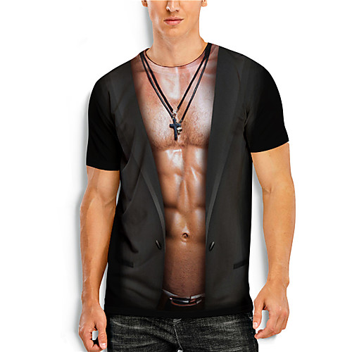 

Men's T shirt 3D Print 3D Cartoon 3D Print Short Sleeve Daily Tops Casual Fashion Black