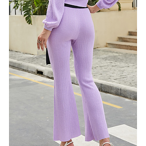 

Women's Basic Comfort Chinos Pants Solid Colored Full Length Classic Purple