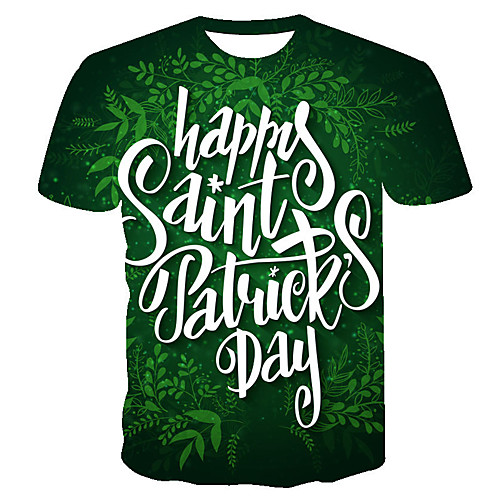 

Men's T shirt 3D Print Graphic Prints Saint Patrick Day Letter 3D Print Short Sleeve Casual Tops Fashion Classic Green Dark Green