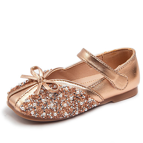 

Girls' Flats Comfort Flower Girl Shoes Princess Shoes Faux Fur PU Little Kids(4-7ys) Daily Party & Evening Walking Shoes Rhinestone Bowknot Gold Silver Fall Spring