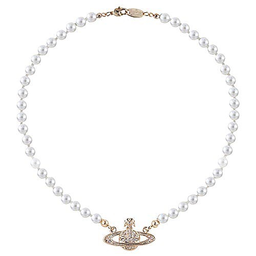 

Saturn Pearl Necklace Ladies' Wedding Bridal Crystals Gold Plated