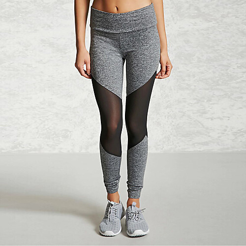 

Women's Yoga Pants Patchwork Leggings Bottoms Tummy Control Butt Lift Breathable Black Gray Mesh Spandex Yoga Fitness Gym Workout Winter Sports Activewear Stretchy / Athletic / Athleisure