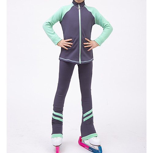 

Figure Skating Jacket with Pants Women's Girls' Ice Skating Pants / Trousers Top GrayGreen Patchwork Fleece High Elasticity Training Competition Skating Wear Patchwork Long Sleeve Ice Skating Figure