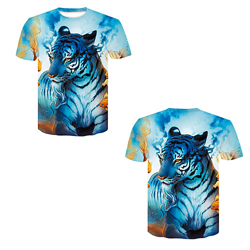 

Men's T shirt 3D Print 3D Rivet Mesh Short Sleeve Casual Tops Blue