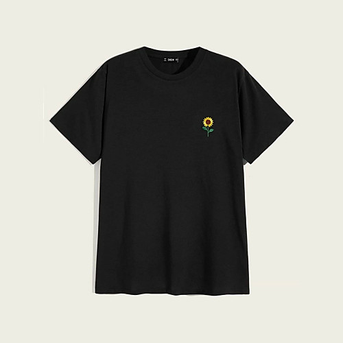 

Men's T shirt Hot Stamping Plants Sunflower Print Short Sleeve Casual Tops 100% Cotton Casual Fashion White Black