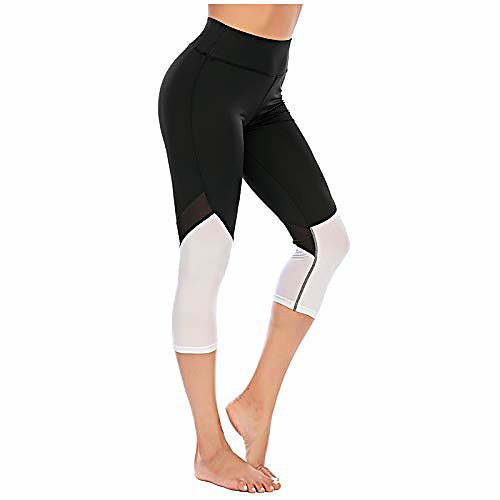 

Women's Mesh Panel Capri Leggings Workout Yoga Running Crop Pants Tummy Control Sports Yoga Pants Stretchy Leggings Black