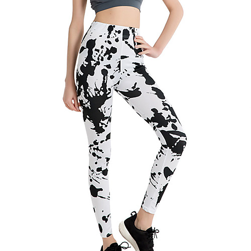 

Women's High Waist Yoga Pants Leggings Bottoms Tummy Control Butt Lift Breathable Tie Dye BlackWhite Yoga Fitness Gym Workout Winter Sports Activewear Stretchy Slim / Athletic / Athleisure