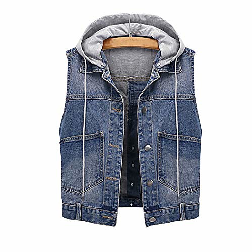

Women's Classic Denim Vest Hoodie Sleeveless Jean Jacket Coat Waistcoat (Dark Blue, XS)