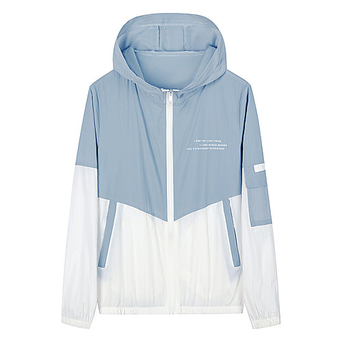 

Men's Hiking Skin Jacket Hiking Windbreaker Outdoor Patchwork Packable Waterproof Lightweight UV Sun Protection Outerwear Jacket Top Nylon Full Length Visible Zipper Fishing Climbing Running White