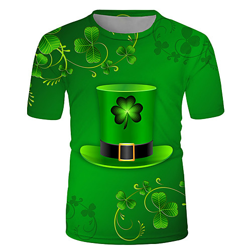 

Men's T shirt 3D Print Floral Graphic Prints Saint Patrick Day 3D Print Short Sleeve Casual Tops Fashion Classic Green