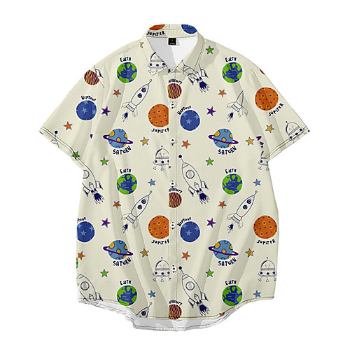 

Men's Shirt 3D Print Astronaut Button-Down 3D Print Short Sleeve Halloween Tops Casual Fashion Beige