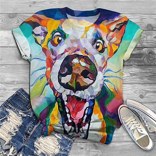 

Women's Plus Size Print Dog Graphic Animal T shirt Large Size Round Neck Short Sleeve Tops Big Size