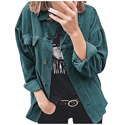 

Women's Vintage Corduroy Sherpa Fleece Lined Jacket Coat Fashion Oversized Casual Long Sleeve Lapel Coat Outwear Blue