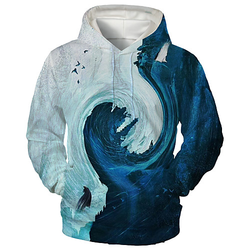 

Men's Pullover Hoodie Sweatshirt 3D Cartoon Landscape Print Daily Holiday 3D Print 3D Print Hoodies Sweatshirts White Blue