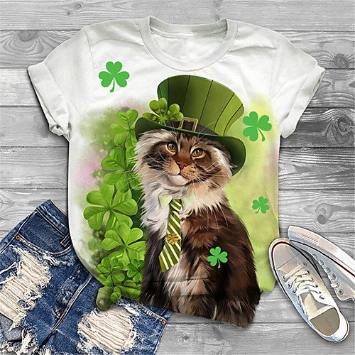 

Women's Plus Size Print Cat Graphic Animal T shirt Large Size Round Neck Short Sleeve Tops Big Size