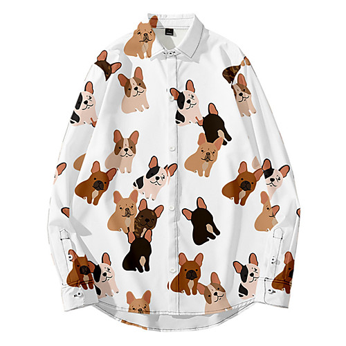 

Men's Shirt 3D Print Dog Animal Button-Down 3D Print Long Sleeve Daily Tops Casual Fashion White