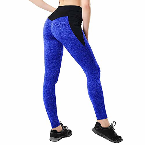 

Womens High Waisted Leggings Color Block Seamless Tights Workout Leggings Yoga Pants Tummy Control Sports Pants Blue