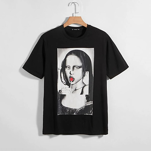 

Men's T shirt Hot Stamping Portrait Print Short Sleeve Casual Tops 100% Cotton Casual Fashion Black