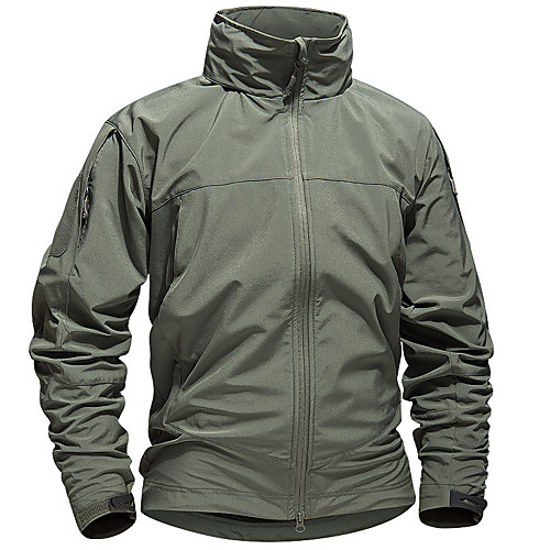 

Men's Hunting Fleece Jacket Outdoor Waterproof Windproof Fleece Lining Warm Fall Winter Solid Colored Polyester Black Khaki Green