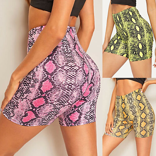 

Women's High Waist Yoga Shorts Shorts Bottoms Tummy Control Butt Lift Breathable Snakeskin Python Print Yellow Pink Green Yoga Fitness Gym Workout Sports Activewear Stretchy / Athletic / Athleisure