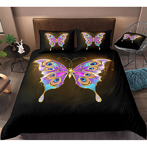 

Butterfly Print 3-Piece Duvet Cover Set Hotel Bedding Sets Comforter Cover with Soft Lightweight Microfiber, Include 1 Duvet Cover, 2 Pillowcases for Double/Queen/King(1 Pillowcase for Twin/Single)