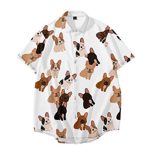 

Men's Shirt 3D Print Dog Animal Button-Down 3D Print Short Sleeve Daily Tops Casual Fashion Hawaiian White Green Dark Green