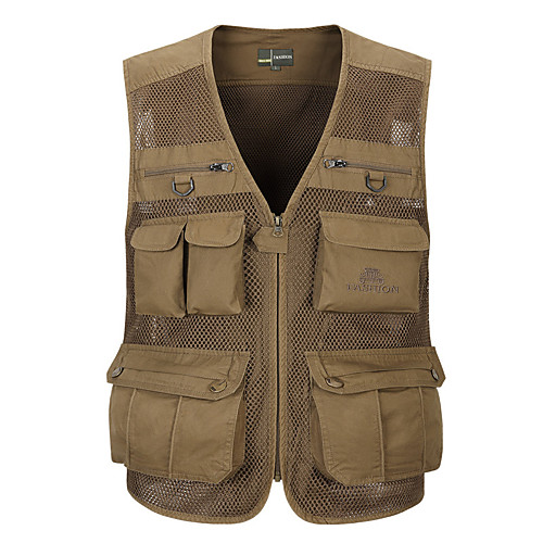 

Men's Hiking Vest / Gilet Fishing Vest Sleeveless Vest / Gilet Top Outdoor Lightweight Breathable Quick Dry Sweat wicking Summer Cotton Polyester Solid Color Army Green Khaki Fishing Climbing Running
