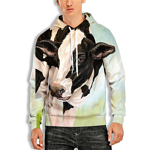 

Men's Pullover Hoodie Sweatshirt Graphic Prints Cow Print Daily Holiday 3D Print 3D Print Hoodies Sweatshirts Light Green