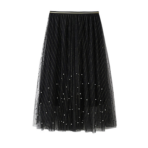 

Women's Going out Weekend Elegant Streetwear Skirts Solid Colored Beaded Layered Pleated White Black Gray