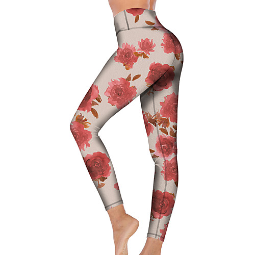 

21Grams Women's High Waist Yoga Pants Cropped Leggings Tummy Control Butt Lift Breathable Red Fitness Gym Workout Running Winter Sports Activewear High Elasticity
