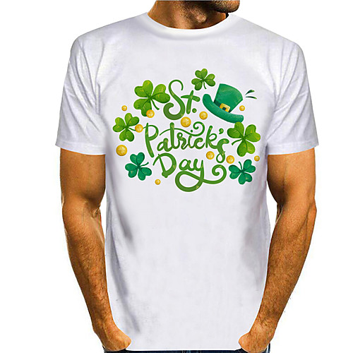 

Men's T shirt 3D Print Plants Graphic Prints Saint Patrick Day 3D Print Short Sleeve Daily Tops Casual Fashion White