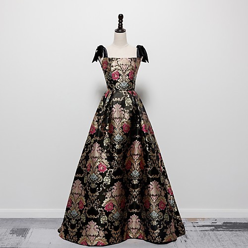 

A-Line Vintage Floral Engagement Formal Evening Dress Scoop Neck Sleeveless Sweep / Brush Train Jersey with Bow(s) Pattern / Print 2021