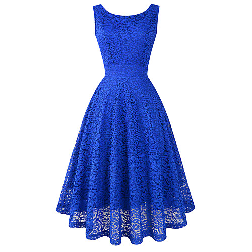 

A-Line Elegant Vintage Party Wear Cocktail Party Dress Jewel Neck Sleeveless Knee Length Lace with Pleats 2021