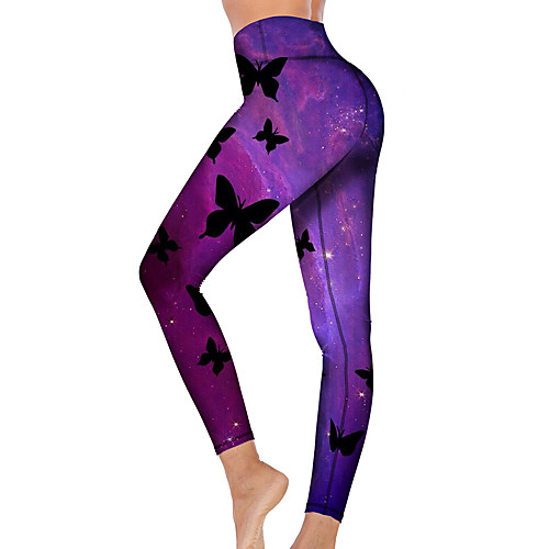 

21Grams Women's High Waist Yoga Pants Cropped Leggings Tummy Control Butt Lift Breathable Purple Fitness Gym Workout Running Winter Sports Activewear High Elasticity