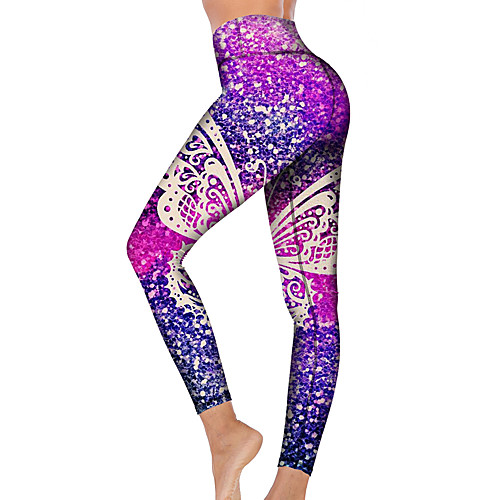 

21Grams Women's High Waist Yoga Pants Cropped Leggings Tummy Control Butt Lift Breathable Purple Fitness Gym Workout Running Winter Sports Activewear High Elasticity