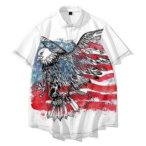

Men's Shirt 3D Print Animal Button-Down 3D Print Short Sleeve Daily Tops Casual Fashion Hawaiian Black / Red Red-Navy White