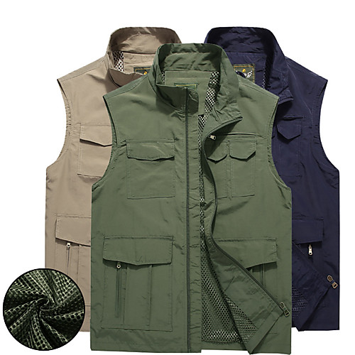 

Men's Hiking Vest / Gilet Fishing Vest Sleeveless Vest / Gilet Top Outdoor Lightweight Breathable Quick Dry Sweat wicking Summer Polyester Solid Color Army Green Khaki Dark Blue Fishing Climbing