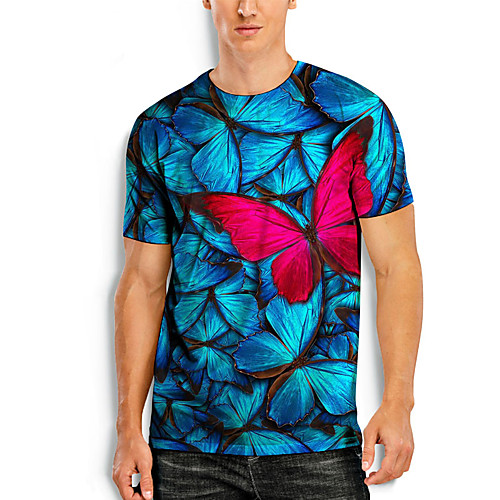 

Men's T shirt 3D Print Butterfly Graphic Prints 3D Print Short Sleeve Daily Tops Casual Fashion Blue