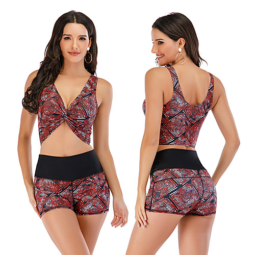

Women's Tankini Two Piece Swimsuit Swimwear Breathable Quick Dry Sleeveless 2 Piece - Swimming Surfing Water Sports Painting Autumn / Fall Spring Summer