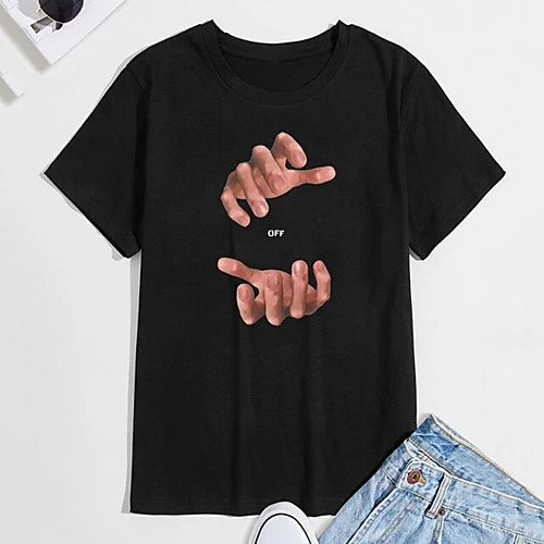 

Men's Unisex T shirt Hot Stamping Hand Plus Size Print Short Sleeve Casual Tops 100% Cotton Casual Fashion Black