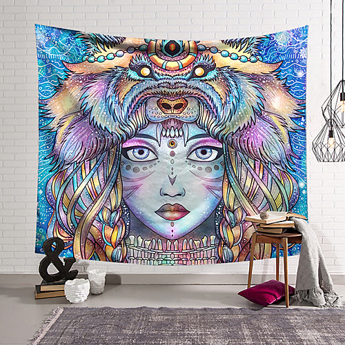 

Wall Tapestry Art Decor Blanket Curtain Hanging Home Bedroom Living Room Decoration Polyester Blue Girl
