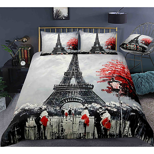 

Eiffel Tower 3-Piece Duvet Cover Set Hotel Bedding Sets Comforter Cover with Soft Lightweight Microfiber, Include 1 Duvet Cover, 2 Pillowcases for Double/Queen/King(1 Pillowcase for Twin/Single)