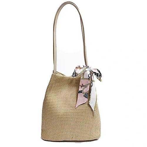 

Women's Bags Top Handle Bag Straw Bag Bow(s) Plain Daily Date 2021 Straw Bag Handbags off white khaki