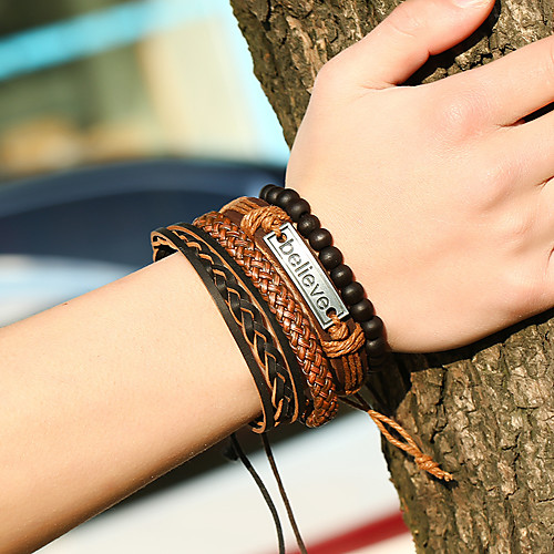 

Bracelet Braided Alphabet Shape Vintage European Leather Bracelet Jewelry Brown For Gift