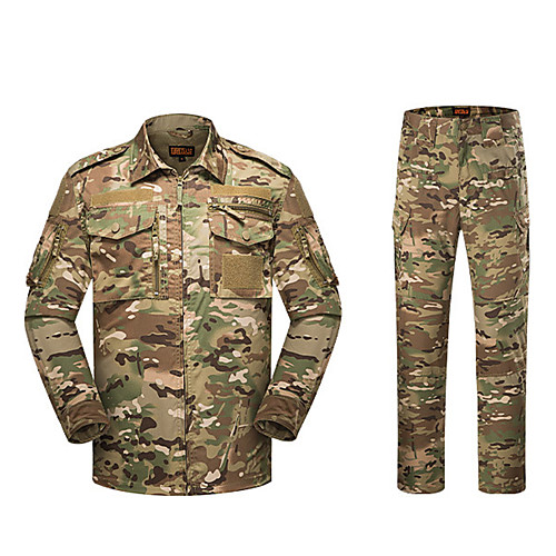 

Men's Hunting Jacket with Pants Outdoor Waterproof Ventilation Wearproof Fall Spring Camo / Camouflage Cotton Camouflage Color Jungle camouflage Black