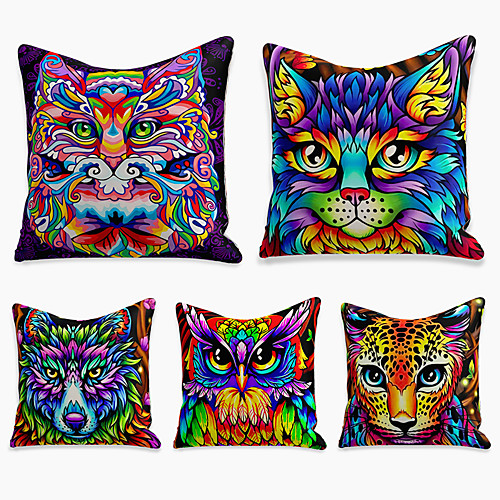 

5 pcs Linen Pillow Cover, Animal Simple Casual Square Polyester Traditional Classic
