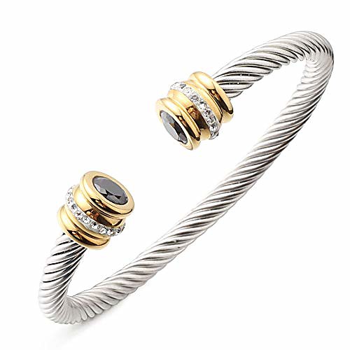 

Birthstone Bangle Cable Wire Twisted Bangles Designer Inspired Cuff Bracelets for Women jewelry Girls Teens Christmas Gifts (13 Black)